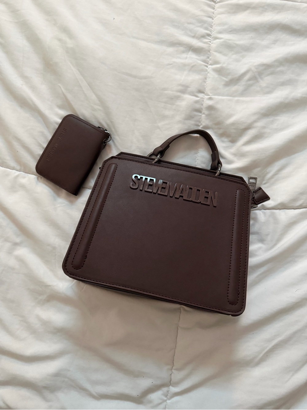 Steve Madden Chocolate Brown Leather Briefcase with Top Handle